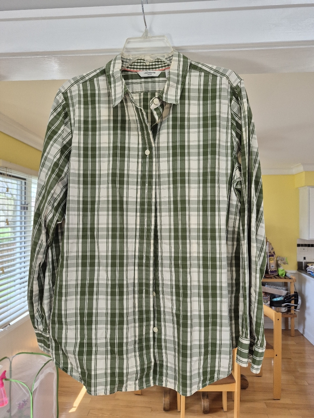 Vintage XL Liz Claiborne Green White Plaid Women's Button Down Shirt